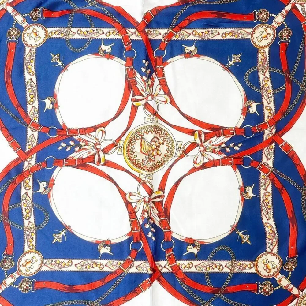 2/$30 NEW Cream Red Blue Nautical Antique Gold Baroque Printed Fashion Scarf